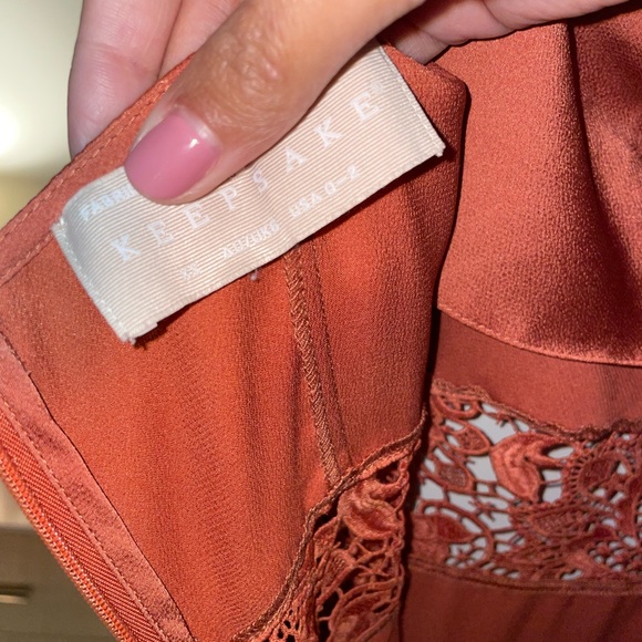 KEEPSAKE Lace Inlay Slip Dress - XS Burnt Orange - Picture 8 of 9